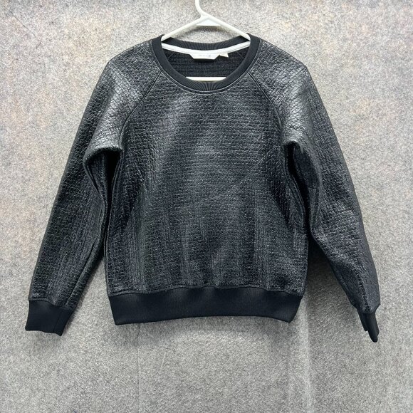 Theory Pullover Womens Small Black Faux Texture Crewneck Sweatshirt - Picture 1 of 10
